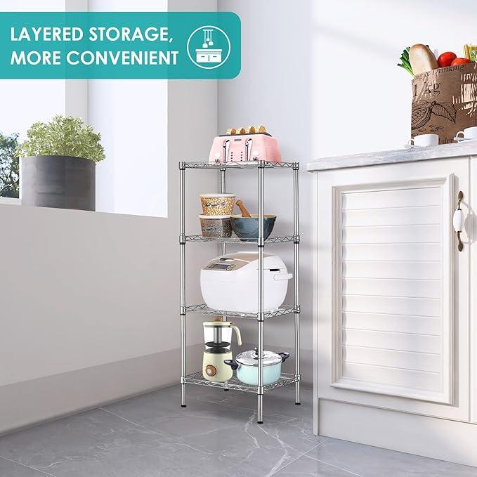 4 Tier Wire Shelving Unit, Height Adjustable Wire Shelves with 264 LBS Capacity, Metal Storage Rack Organizer for Laundry, Kitchen, Bathroom, Pantry, Closet (9.8"D x 13.7"W x 31.5"H, Silver) - ModernBath
