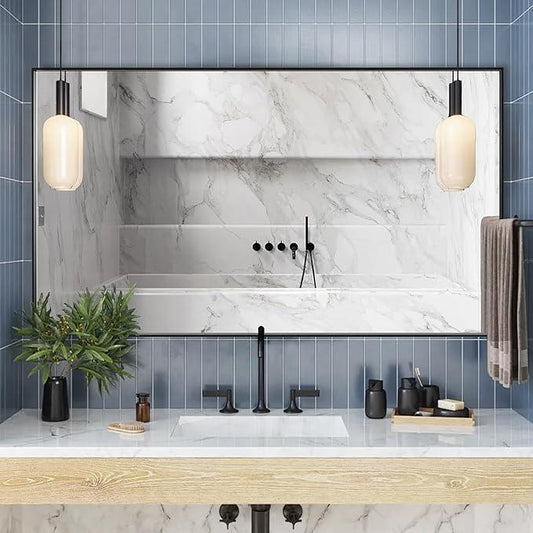 Bonverre 55x36 Inch Black Bathroom Mirror for Wall, Aluminum Frame Rectangle Rectangular Vanity Mirror, Modern Large for Bedroom, Living Room, Horizontal or Vertical - ModernBath