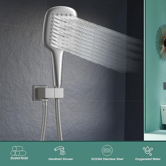 Brushed Nickel Shower Head Handheld HONGTONGSOWER Stainless Steel Bathroom showerhead Wand Hand-Held Sprayer with Extra Long Stainless Steel Hose - ModernBath