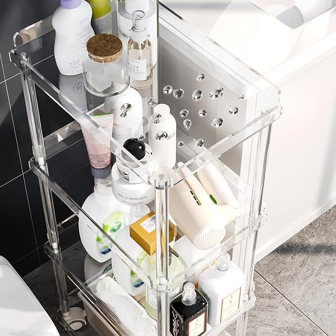 AQUIVER Acrylic Slim Storage Cart - 4 Tiers Narrow Rolling Cart - Utility Cart for Kitchen, Bathroom, Living Room, Laundry - 15.6 '' L x 10.2 '' W x 33.9 '' H - ModernBath