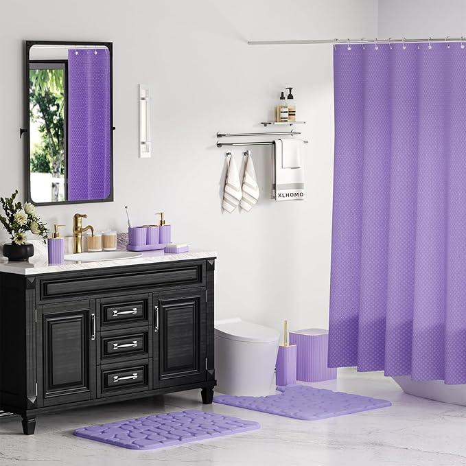 XLHOMO Bathroom Accessories Set - 25PC Bathroom Sets with Shower Curtain and Rugs, Purple Bathroom Set with Trash Can, Soap Dispenser, Soap Dish & Toilet Brush - ModernBath