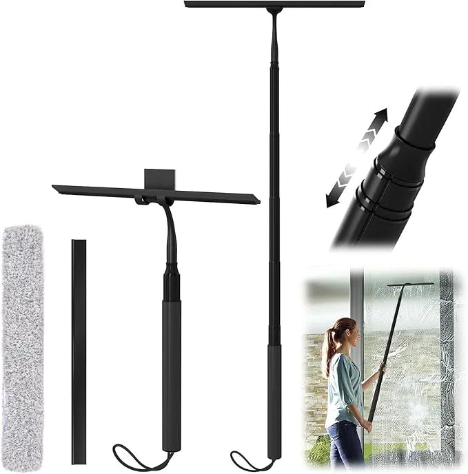Shower Squeegee with Long Handle, 15-51" Telescopic Squeegee for Window Cleaning, Window Squeegee for Glass Doors, Extendable Window Cleaner Tool for Tile Walls, Sliding Door, Floor, Car Windshield-BK - ModernBath