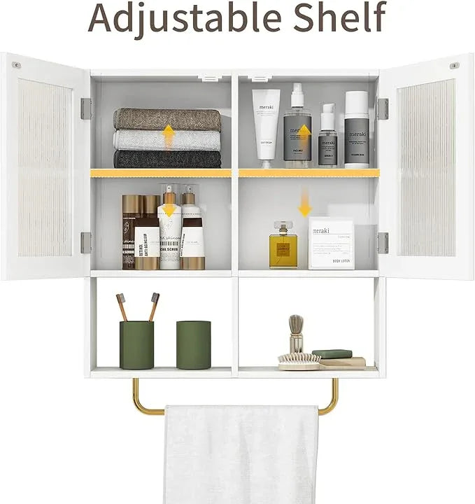 Wall Mounted Bathroom Storage Cabinet Medicine Cabinet with Acrylic Doors & Towel Bar Adjustable Shelves for Bathroom, Laundry Room, Bedroom, Enterway - ModernBath