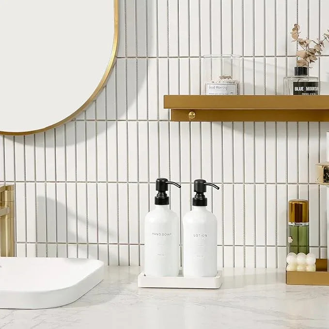 Prus Waso White Soap Dispenser Set, Contains Hand and Lotion Dispenser with Pump. Perfect for Guest Bathroom Decor. (White) - ModernBath