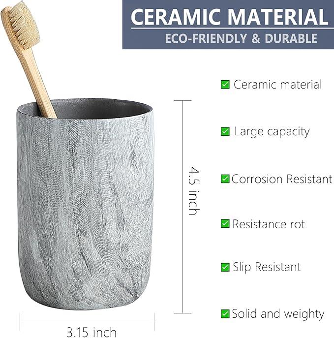 Marble Grey Toothbrush Holders - 2 Ceramic Toothbrush Holders for Bathrooms Toothbrush Toothpaste Holders Set, Grey Bathroom Tumbler Cups Reusable Toothbrush Mouthwash Cup, Bathroom Counter Organizer. - ModernBath