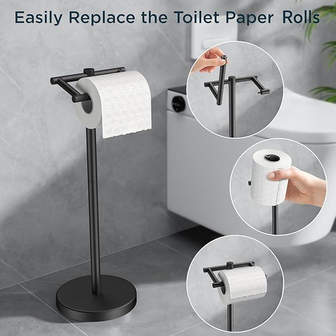 FORIOUS Toilet Paper Holder Wall Mount, Stainless Steel Rustproof Double Post Pivoting Tissue Roll Holder for Bathroom, Commercial Toilet Paper Dispenser Toilet Paper Stand, Matte Black - ModernBath