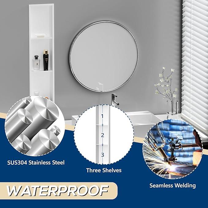 Qeke Stainless Steel Shower Niche 8" X 36", No Tile Needed Wall Niche Three-Tier, Recessed Shower Shelf for Bathroom Storage, Matte White - ModernBath