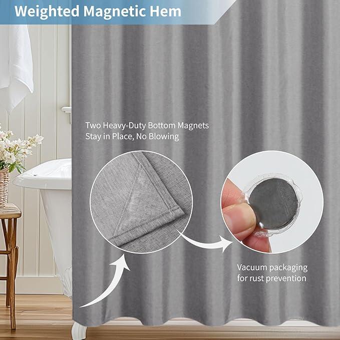 THAIGEE 2-in-1 Waterproof Fabric Shower Curtain or Liner,Linen Textured,Breathable TPU & Washable Bathroom Shower Curtain Set with 12 Plastic Hooks,Modern,72"x72" Grey - ModernBath