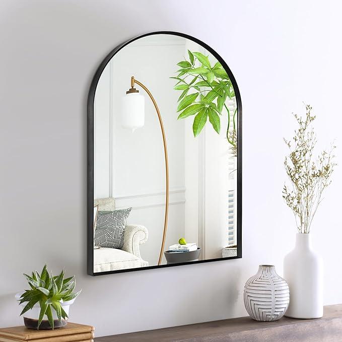 Minuover 16" x 20" Black Arched Mirror, Arch Bathroom Wall Mirror, Metal Frame Arched Top Bathroom Vanity Mirror for Living Room, Bedroom, Entryway, Tempered Glass, Shatter Proof - ModernBath