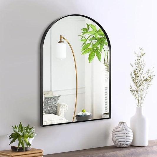 Minuover 16" x 20" Black Arched Mirror, Arch Bathroom Wall Mirror, Metal Frame Arched Top Bathroom Vanity Mirror for Living Room, Bedroom, Entryway, Tempered Glass, Shatter Proof - ModernBath