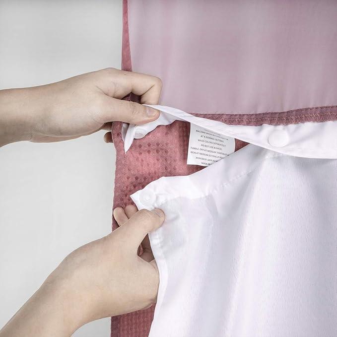 River Dream Heavyweight No Hooks Required Dotted Waffle Weave Shower Curtain with Snap in Liner - 71W x 74H,Hotel Grade,Spa Like Bath Curtain,Pale Mauve - ModernBath