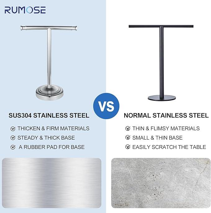 RUMOSE 13 Inch Polished Chrome Towel Stand Hand Towel Holder Bathroom Kitchen Vanity Countertop T-Shape Towel Rack Free Standing Stainless Steel Towel Bar Towel Ring - ModernBath