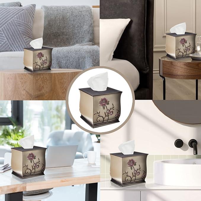 Zahari Home 2pc Larrisa Floral Bathroom Decor Set Waste Basket for Bathroom & Tissue Cover Modern Classic Contemporary Decor Stylish Unique Design Beautiful Bathroom Accessories Set - ModernBath