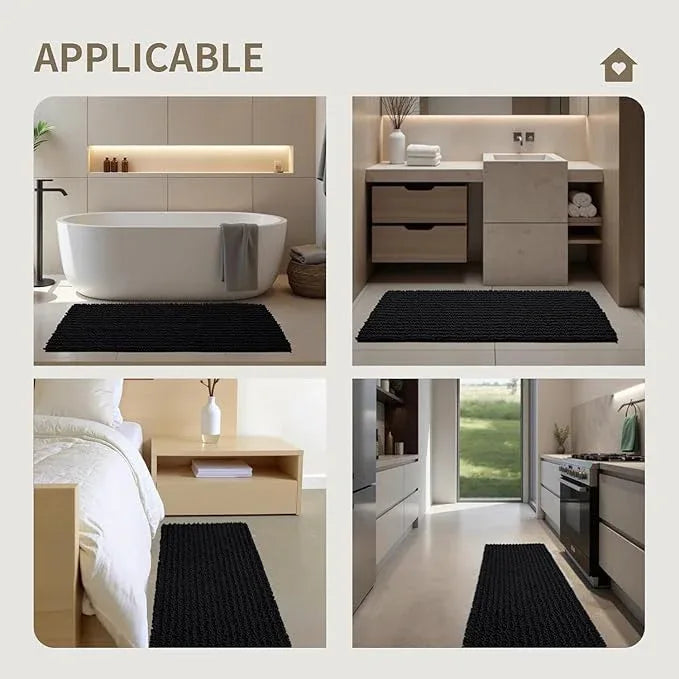 Ruggnovea Chenille Bathroom Rugs Non Slip Washable 36x24, Extra Thick Soft Absorbent Chenille Bath Mat, Non-Slip Barrier Backing, Quick Dry Machine Washable Bath Mats Tub, Shower,Floor/Sink,Black - ModernBath