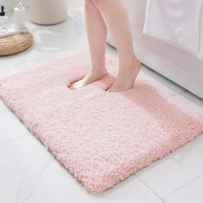 ILANGO Pink Bathroom Rugs 24" × 17" Non Slip & Super Absorbent Extra Thick Soft, Washable Bath Mat for Floor, Non Shedding Microfiber Plush Holiday Bath Rug with Rubber for Shower Sink - ModernBath