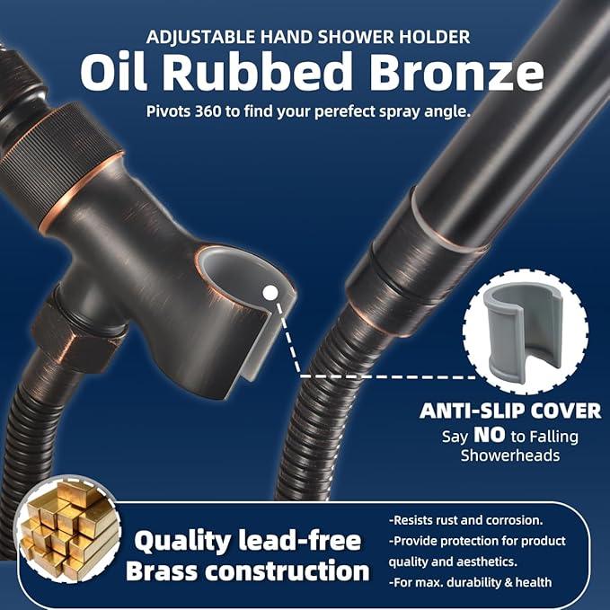 Shower Head Holder All Metal Adjustable Handheld Shower Arm Mount, 1/2" Shower Hose Holder Fits Most Hand Showerheads, Brass Hand Held Shower Head Holder , Easy to Install (Oil Rubbed Bronze) - ModernBath