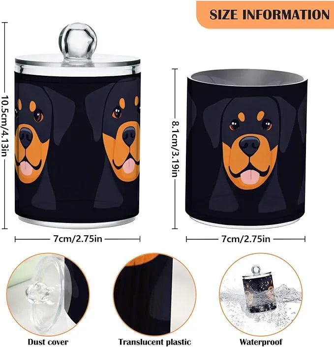 Tatenale Qtip Holder Bathroom Set Q tip Cotton Ball Swab Pad Dispenser Container Organizer Plastic Jars with Lids Storage 2Pack Black Rottweilers - ModernBath