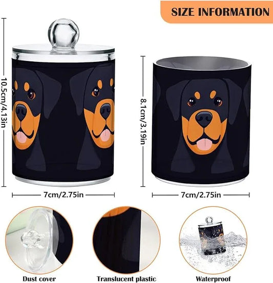 Tatenale Qtip Holder Bathroom Set Q tip Cotton Ball Swab Pad Dispenser Container Organizer Plastic Jars with Lids Storage 2Pack Black Rottweilers - ModernBath