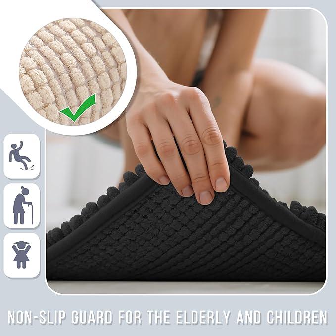 Yimobra Bathroom Runner Rugs 55"x24", Non Slip and Absorbent Bath Mat, Super Soft Water Absorbent Hallway Carpet, Machine Washable Rug for Vanity Tub Shower, Black - ModernBath