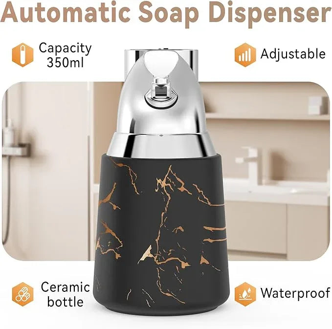 Greatmay Adjustable Automatic Soap Dispenser Touchless, Ceramic Material，4 Adjustable Levels， Type-c Rechargeable Operated Sensor Liquid Soap Pump，Touch-Free Hand Sanitizer Dispenser - ModernBath