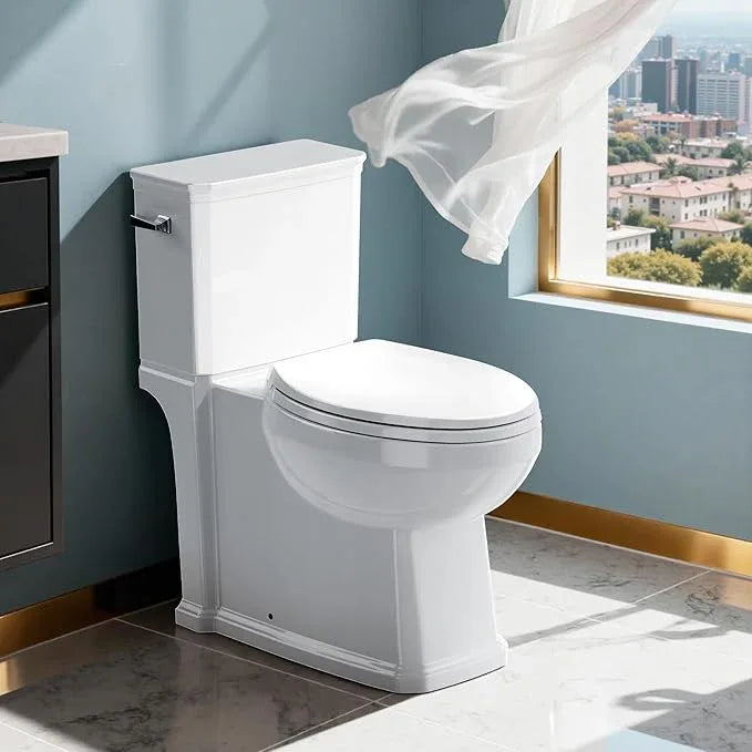 Two Piece Toilets for Bathrooms, Elongated Toilet with 17.5" Chair Height Soft Close Seat, 1.27 GPF Power Flush, Nano Self-Cleaning Glaze, WaterSense/1000g Map Certified, White ADA toilet 12" Rough In - ModernBath