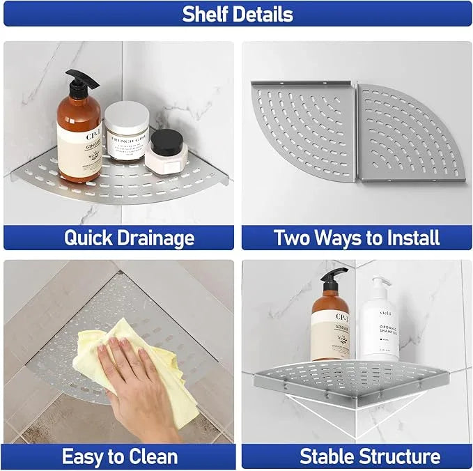 2 Pack Corner Shower Shelves 304 Stainless Steel Shower Corner Shelf Brushed Nickel Bathroom 8 in Prevent Rust Drilling Installation - ModernBath