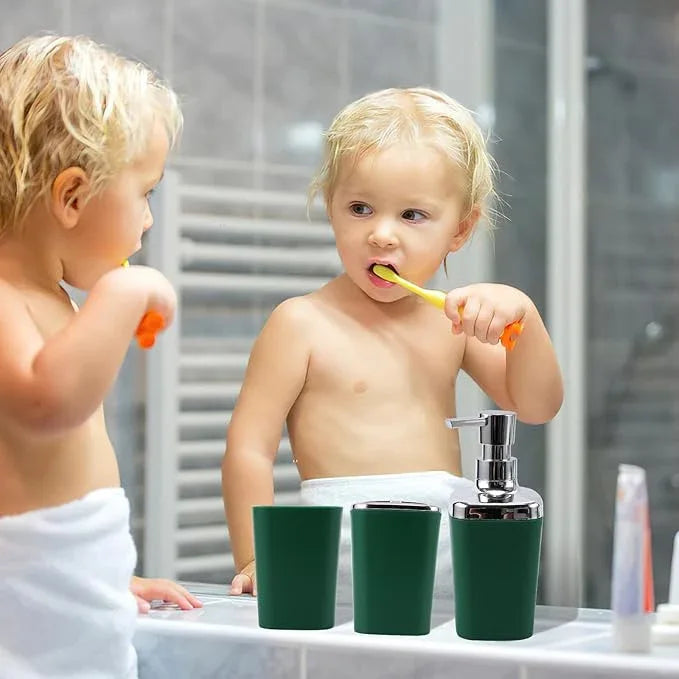 XLHOMO Dark Green Bathroom Accessories Set, Bathroom Sets with Shower Curtain, Green Bathroom Accessories with Trash Can, Soap Dispenser, Soap Dish, Toilet Brush Holder, Qtip Holders for Bathroom - ModernBath