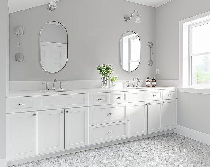 ANDY STAR Chrome Bathroom Mirror 24x36, Chrome Mirror Oval, Polished Silver Bathroom Mirror, Oval Mirrors Stainless Steel Frame Deep 1’’ Hang Vertical or Horizontal - ModernBath