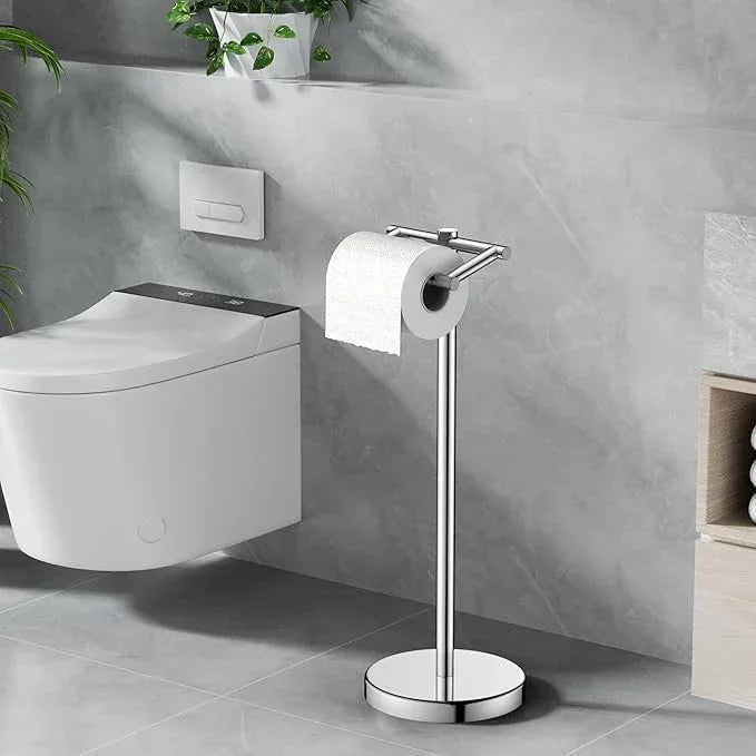 FORIOUS Toilet Paper Holder Wall Mount, Stainless Steel Rustproof Double Post Pivoting Tissue Roll Holder for Bathroom, Commercial Toilet Paper Dispenser Freestanding Toilet Paper Stand, Chrome - ModernBath