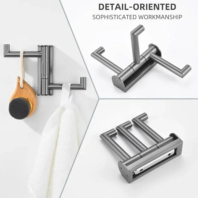 Angle Simple 3 Arms Towel Hook for Bathroom, SUS304 Stainless Steel Swivel Robe Coat Hook Wall Mounted, Foldable Towel Holder, Gunmetal Gray - ModernBath