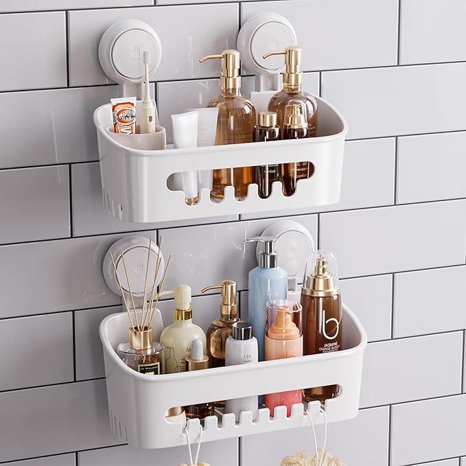 TAILI Shower Caddy Suction Cup 2 Pack, Heavy Duty Bathroom Organizer, Removable Shelves for Inside Shower, Shampoo, Waterproof Suction Plastic Storage for Bathroom Accessories Holder, White - ModernBath