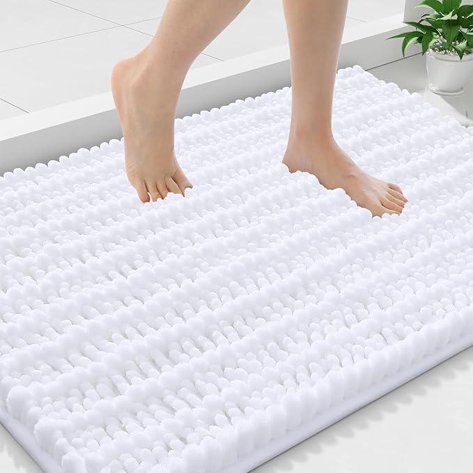Smiry Bathroom Rugs Mat 36x24, Extra Soft Absorbent Chenille Bath Rugs, Non Slip Rubber Backing Machine Washable Quick Dry Bath Mats for Bathroom Floor, Tub, Shower, Home Decor Accessories, White - ModernBath