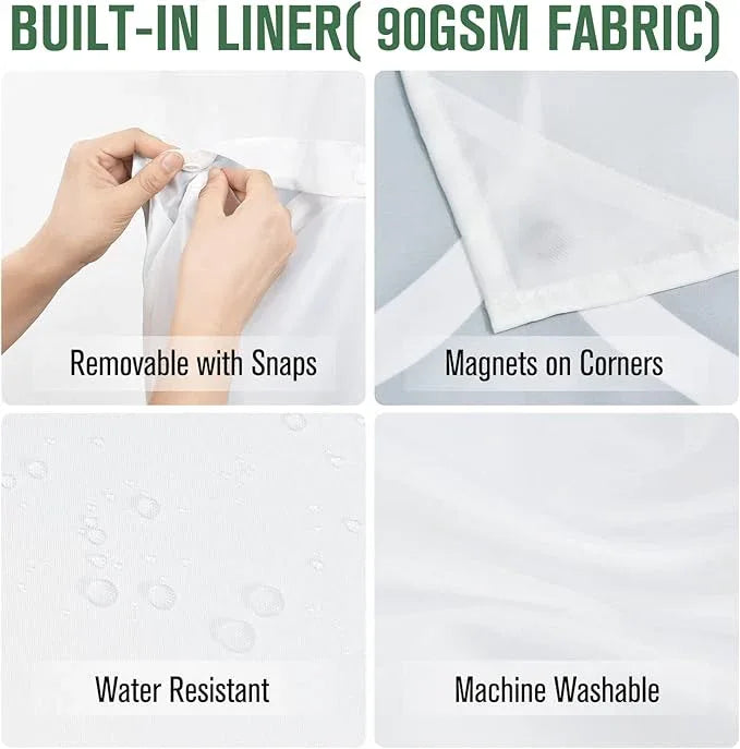 Yiatn No Hook Dark Blue Double Shower Curtain with Snap in Fabric Liner Set - Hotel Style with See Through Mesh Top Window, Modern Geometric Waterdrop Design,Waterproof and Washable, 71x74 INCH - ModernBath