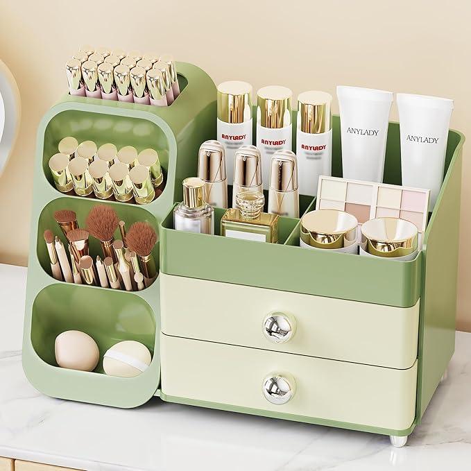 Anylady Makeup Organizer with Drawers, Skincare Organizer (Large Size Thick), Storage Box Cosmetic Display Cases, Make up Organizers for Vanity, Dresser, Desk, Kitchen, Countertop (green) - ModernBath