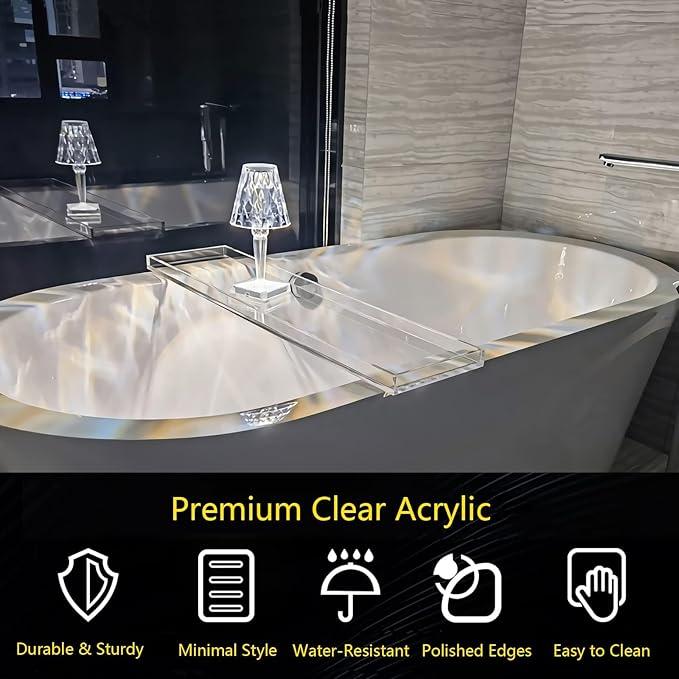 Clear Acrylic Bathtub Tray – Waterproof & Stylish Bath Caddy | Luxury Tub Tray for Relaxation (29.9" x 7.87" x 1.18") - ModernBath