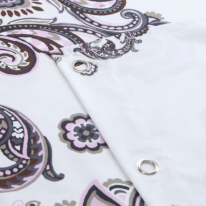 BESTRIPES Luxury Shower Curtain, White Bath Curtain with Baroque Brown & Pink Paisley Medallion Print, Waterproof Soft Polyester Fabric, 72" W x 72" H - ModernBath