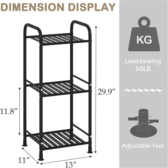JSB 3 Tier Narrow Bathroom Shelving Unit, Kitchen Storage Rack Organizer Metal Corner Shelf for Living Room Laundry Pantry (Matte Black, 3 Tier) - ModernBath