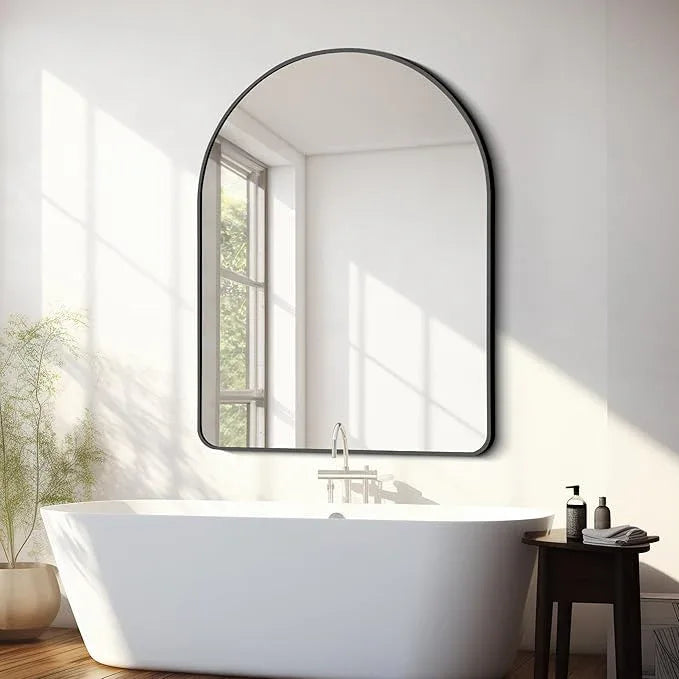 FORBATH Arched Mirror 36x48 Inch, Bathroom Mirror Wall Mounted Modern Black Aluminum Alloy Frame Decor Large Dresser, for Bedroom Living Room Entryway, Hanging or Leaning Against Wall - ModernBath