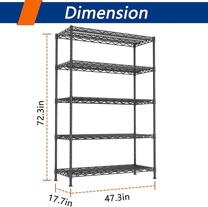 REGILLER 5-Wire Shelving Metal Storage Rack Adjustable Shelves,17.7" D×47.3" W×72.3" H Standing Storage Shelf Units for Laundry Bathroom Kitchen Pantry Closet - ModernBath