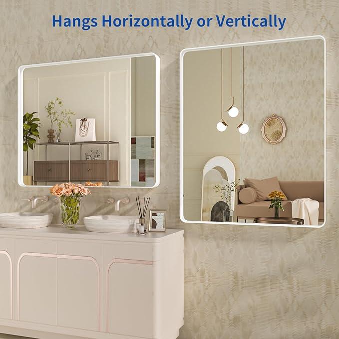 WEER White Bathroom Mirror 40X30 Inch, Rounded Rectangle White Metal Frame Mirror, Matte White Bathroom Vanity Mirror with Tempered Glass, Anti-Rust, Hangs Horizontally or Vertically - ModernBath