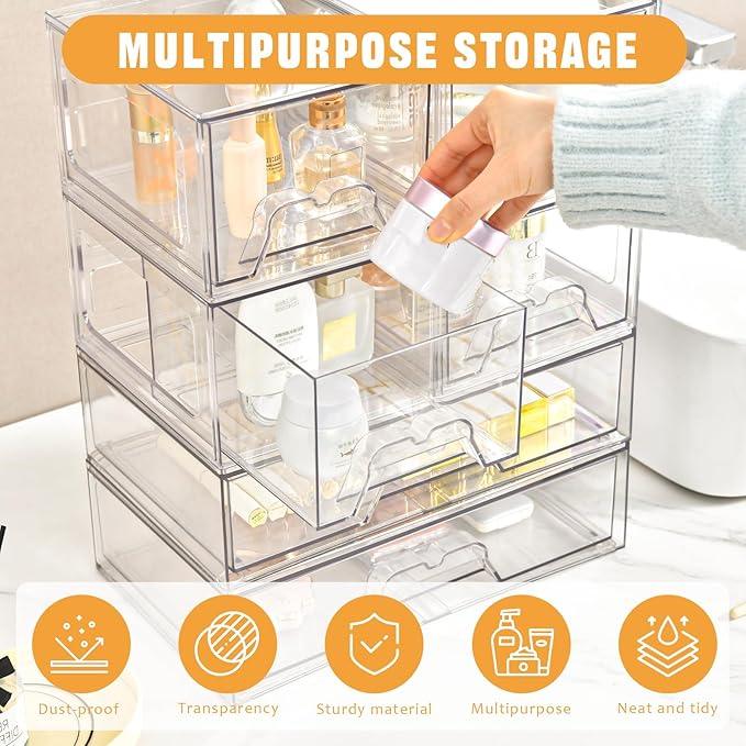 Stebopum 3 Pack Stackable Storage Drawers Clear Acrylic Organizer Makeup Bathroom Organizer and Storage for Beauty Supplies,Ideal for Vanity, Cabinet,Bathroom,Pantry Organization - ModernBath