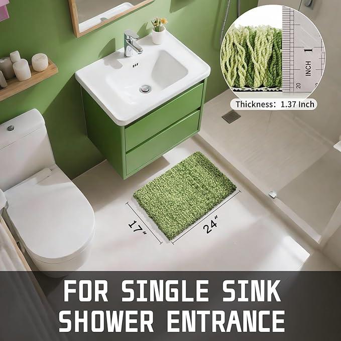 Yimobra Bathroom Rugs Non Slip Washable, Ultra Soft and Water Absorbent Bath Mats, Plush Fluffy Shower Mat Outside, Microfiber Thick Matts for Bathroom Floor/Sink, 24x17, Light Green and Dark Green - ModernBath