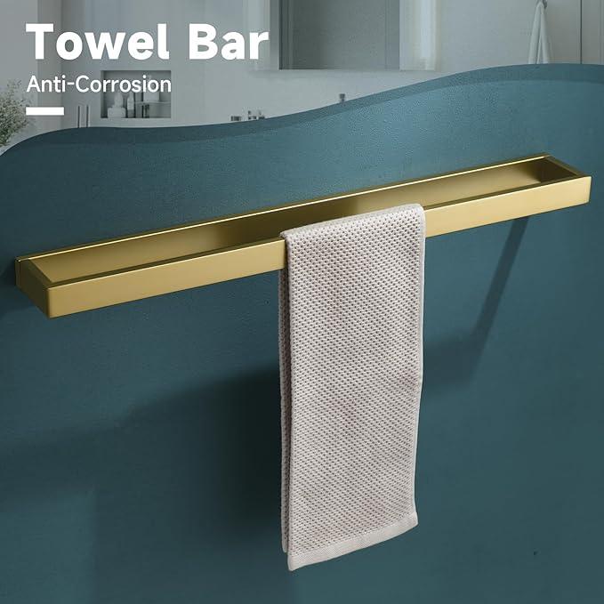 TNOMS Brushed Gold 5-Pieces Bathroom Hardware Set Towel Bar Set,Stainless Steel Bathroom Hardware 23.6 Inch Towel Bar Towel Holder Set Wall-Mounted - ModernBath