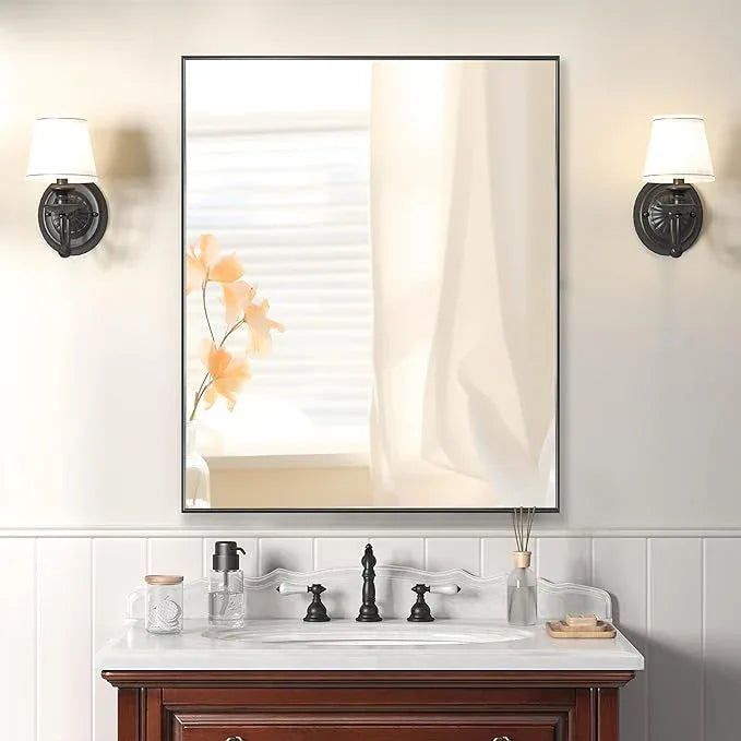 Bonverre 20x30 Inch Black Bathroom Mirror for Wall, Aluminum Frame Rectangle Rectangular Vanity Mirror, Modern Large for Bedroom, Living Room, Horizontal or Vertical - ModernBath