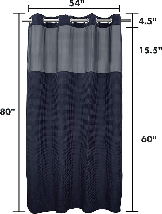River Dream Navy Blue Fabric Shower Curtain Set, Cotton Blend, Waffle Weave, with Snap in Replacement Liner，54 x 80inches - ModernBath