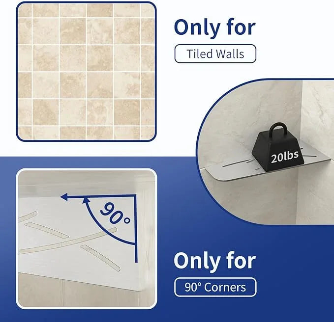 Corner Shower Shelf 12" Brushed 304 Stainless Steel Quadrilateral Corner Shelves Recessed Bathroom Storage Shampoo Holder Organizer Kitchen Shelf Rack 2 Pack, No Drilling Needed - ModernBath
