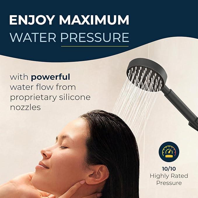 HammerHead Showers® Solid Metal Handheld Shower Head with Hose and Brass Holder - MATTE BLACK - 2.5 GPM High Pressure Shower Heads with Adjustable Shower Wand Bracket - 6ft Flexible Extension - ModernBath
