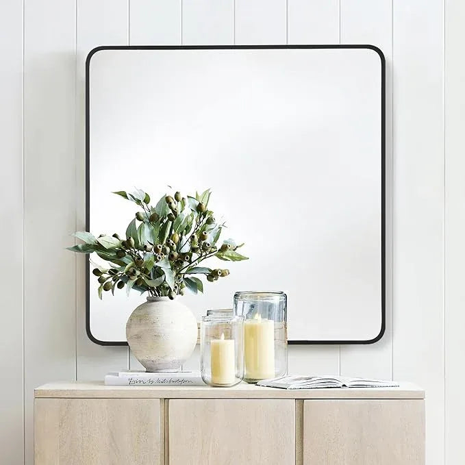Bonverre 30x30 Inch Rectangle Bathroom Mirror with Black Metal Frame, Rounded Corner Rectangular Vanity Mirror for Wall, Modern Large for Bedroom, Living Room, Horizontal or Vertical - ModernBath