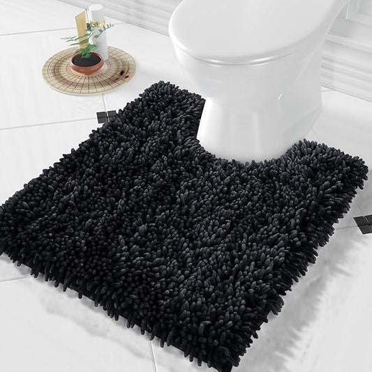 Yimobra Toilet Rugs U Shaped Washable, Extra Thick Soft Absorbent Chenille Contour Bathroom Rugs for Toilet 24x20 Inch, Quick Dry Non Slip Toilet Mat for Bath Floor, Black - ModernBath
