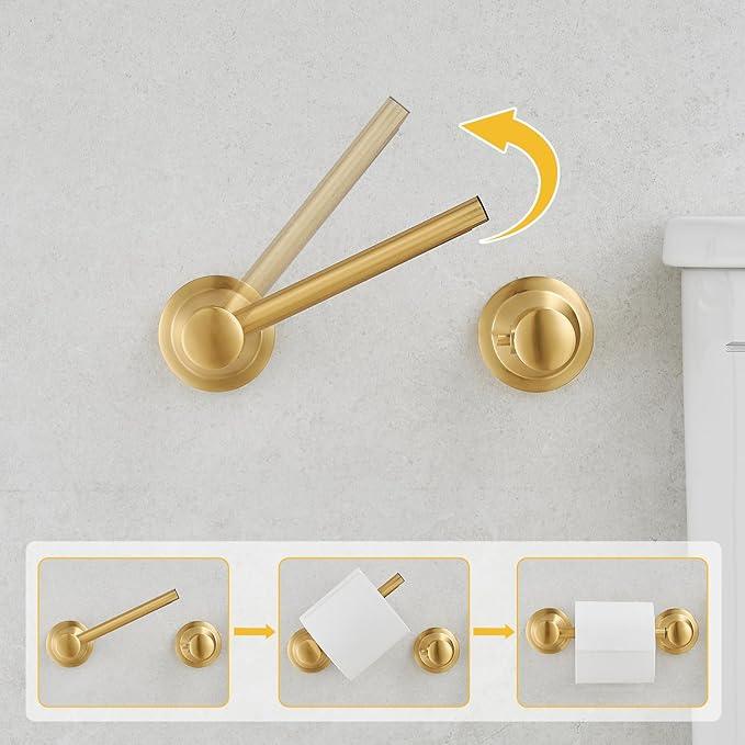 BESy Wall Mounted Toilet Paper Roll Holder Rustproof Tissue Paper Holder Bathroom Flexible Pivoting Tissue Handle Toilet Tissue Roll Holder, Brushed Gold, Stainless Steel - ModernBath